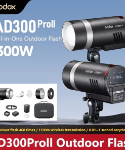Godox AD300PRO II là đèn flash di động với TTL, HSS 1/8000s, kết nối không dây 2.4G, đèn LED RGB và pin 3000mAh, phù hợp cho Canon, Nikon, Sony. 36190